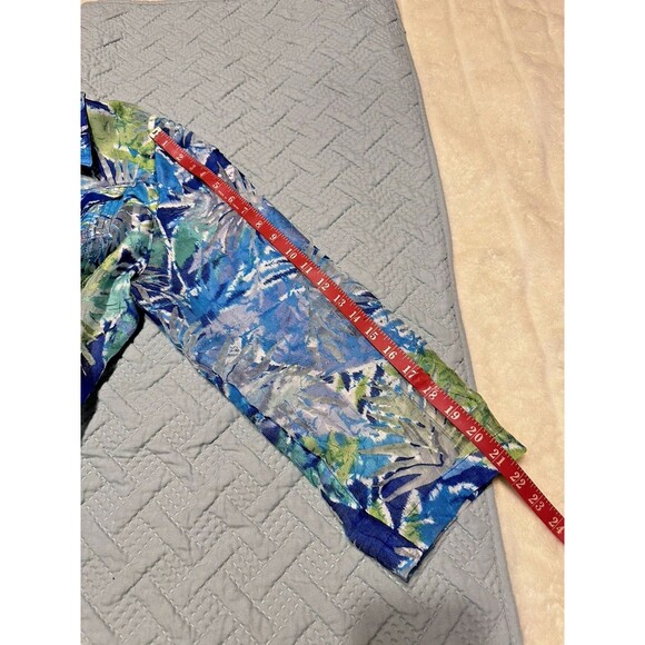 Ruby Rd. Size 18 XL Top Blouse Sheer Button Down Roll Tab Blues/Greens Sheer - Picture 6 of 9